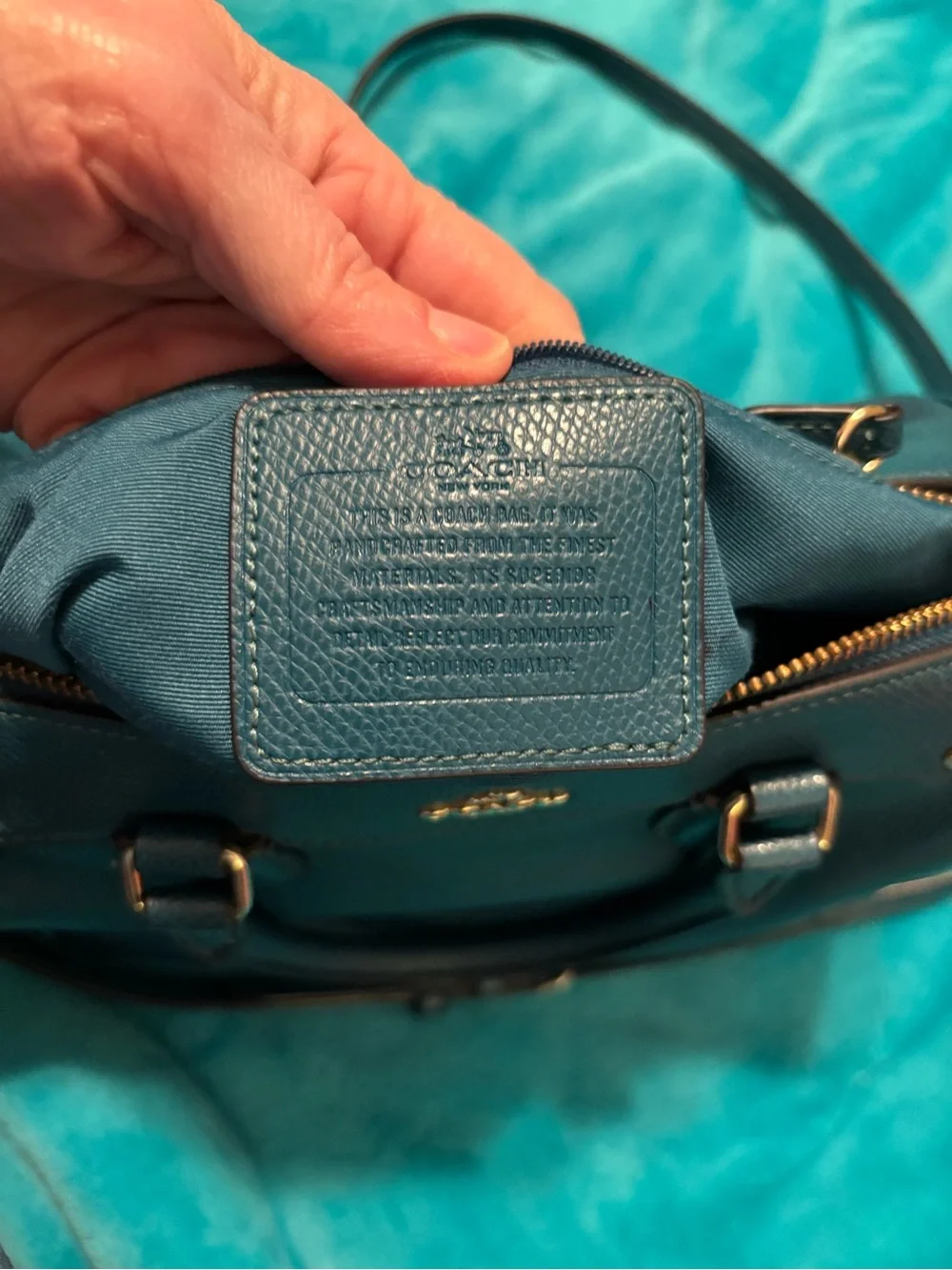 COACH Teal Pebbled Leather Dome Satchel with Detachable Strap